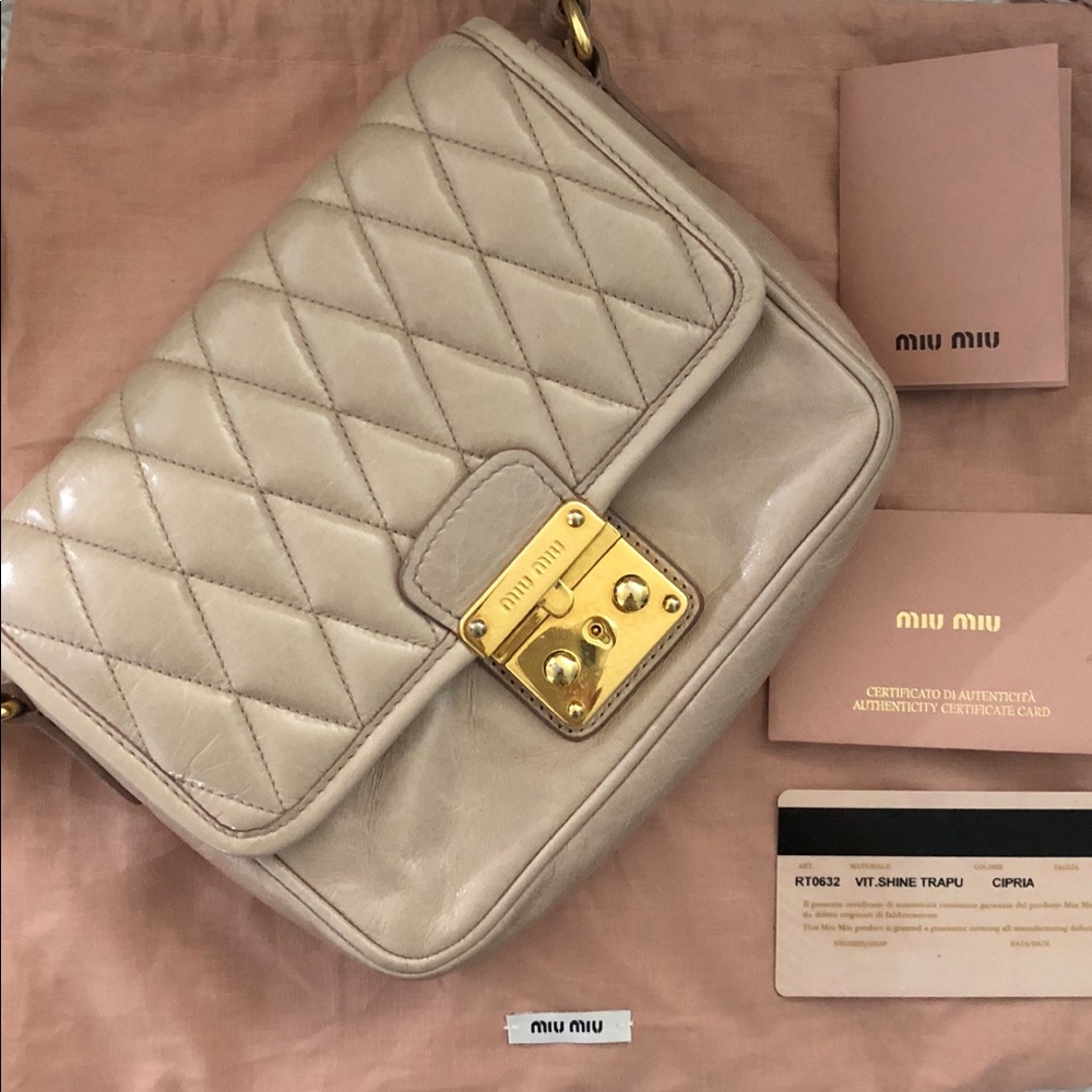 MiuMiu Vitello Shine Trapu Pink Patent Crossbody